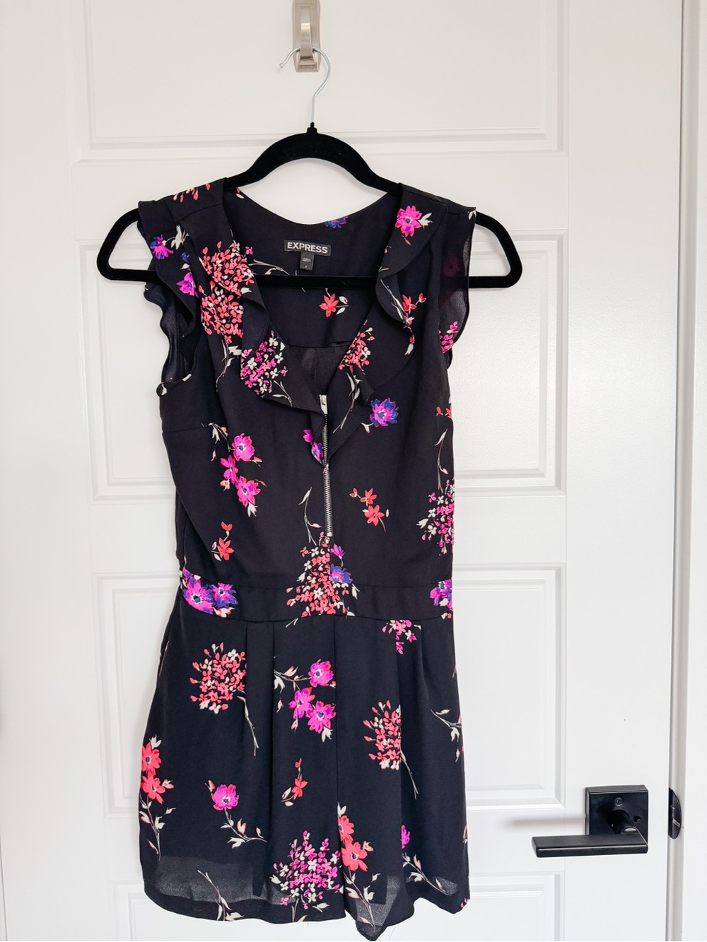Express Black Mini Romper with Pink & Magenta Floral Print